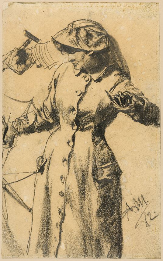 Adolph MENZEL - A Woman Holding an Umbrella | MasterArt